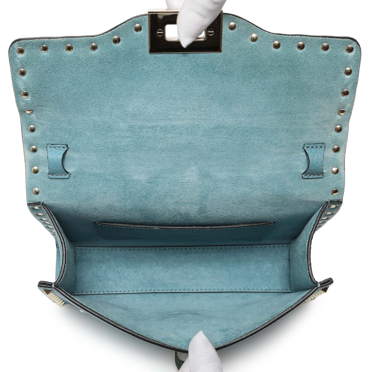 Valentino Blue Pebbled Calfskin Medium Rockstud Flip Lock Crossbody Bag Handbags Valentino