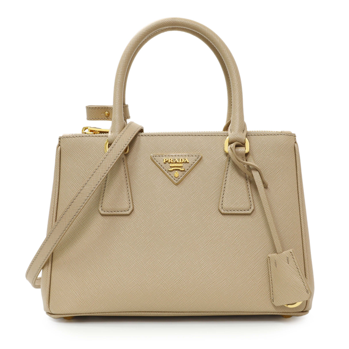Prada Beige Saffiano Lux Mini Galleria Double Zip Tote