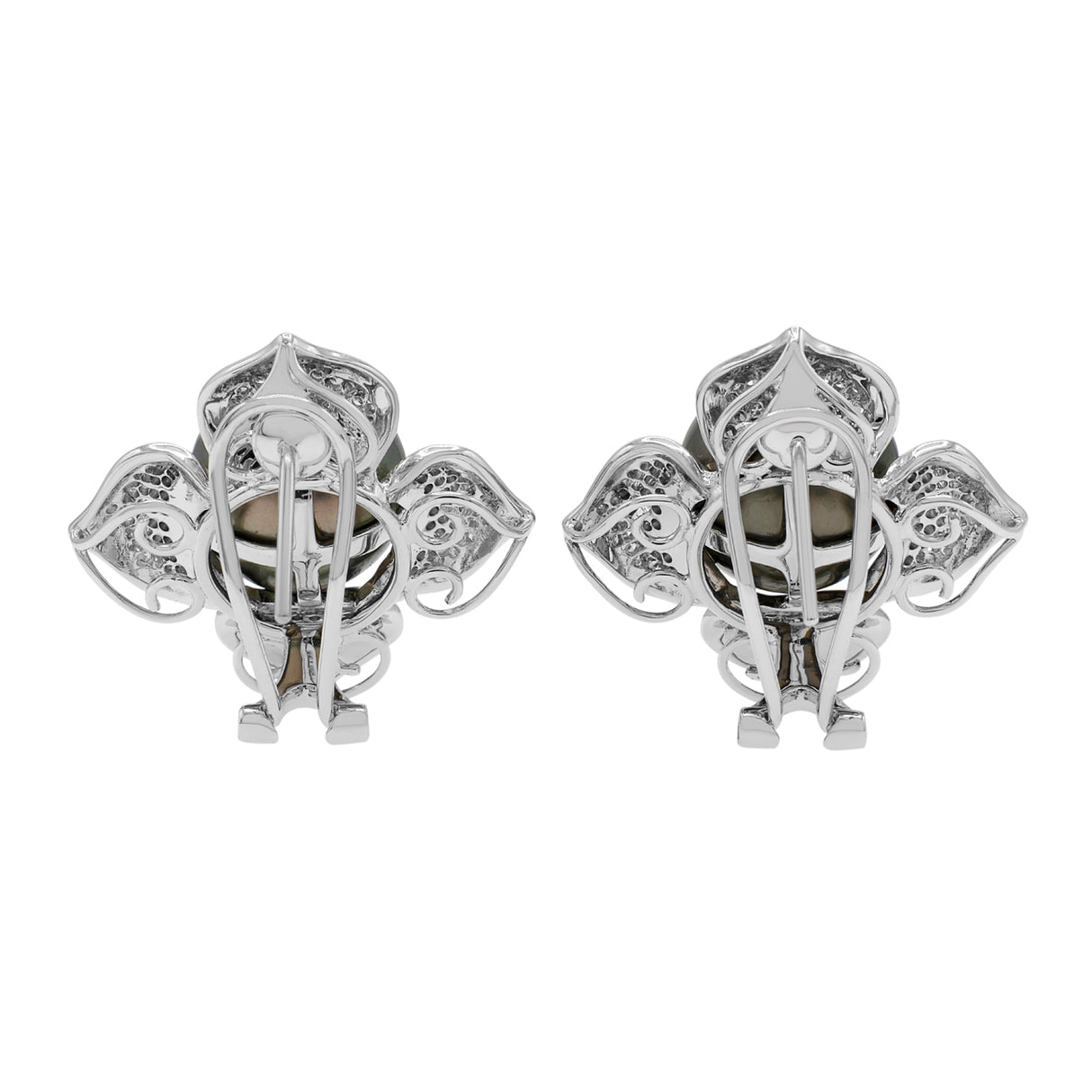 18K White Gold 12.0mm Tahitian Pearl & Diamond Earrings Fine Jewellery Modaselle