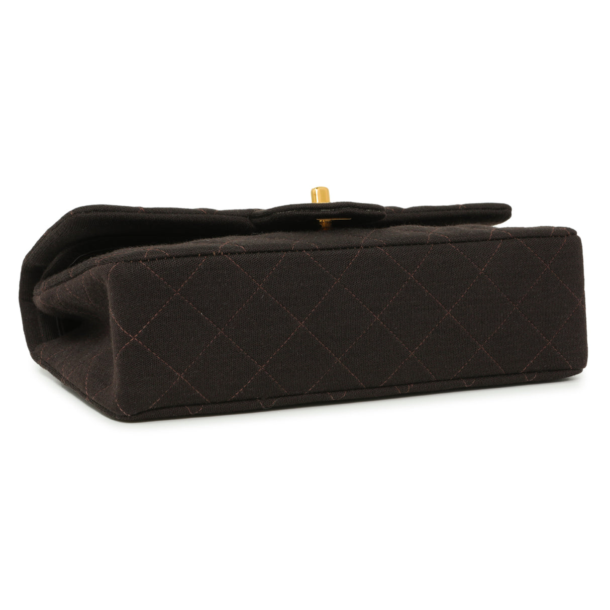 Chanel Brown Quilted Jersey Small Double Flap Handbags Chanel