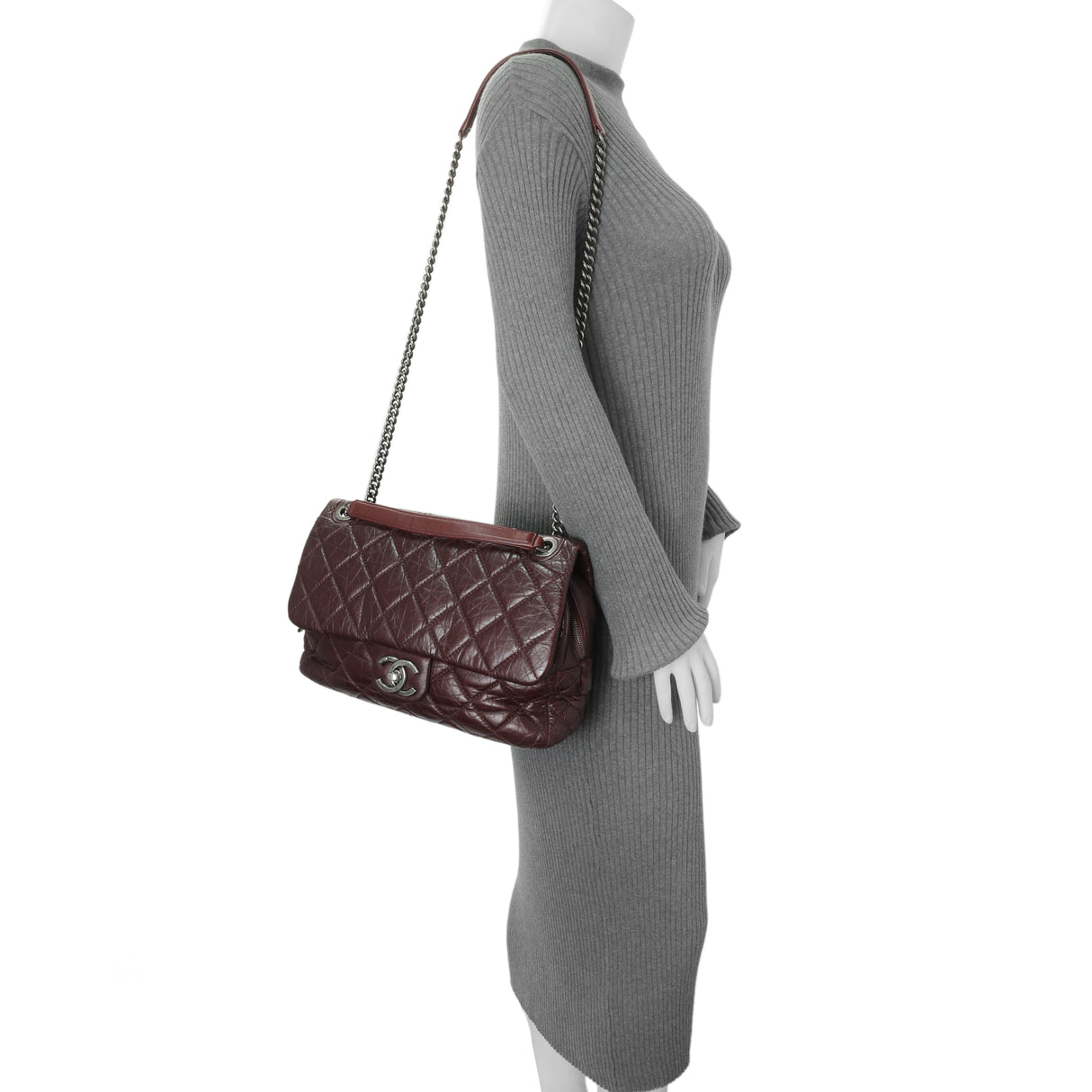 Chanel Burgundy Aged Calfskin Portobello Flap Handbags Chanel