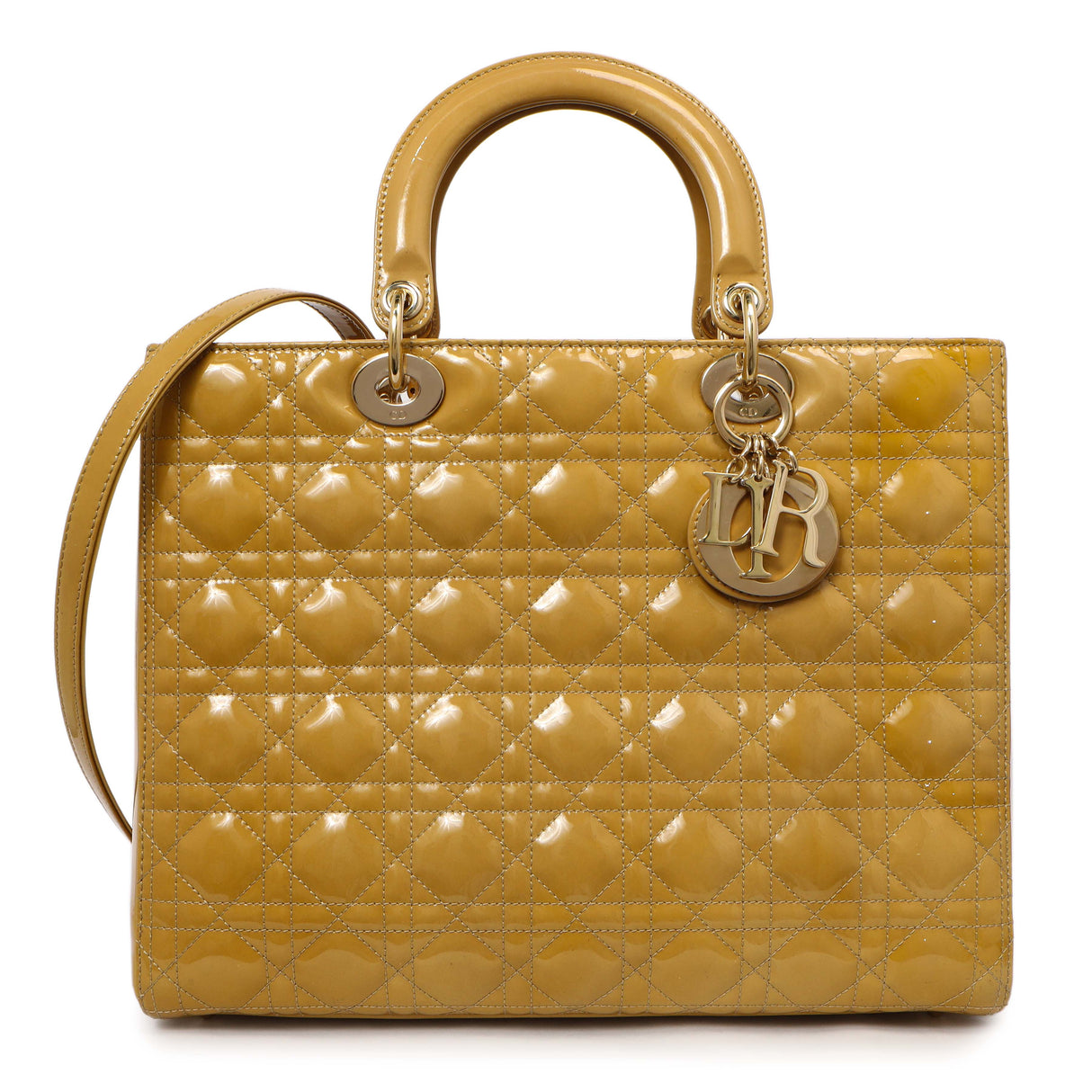 Christian Dior Beige Patent Cannage Large Lady Dior Handbags Christian Dior