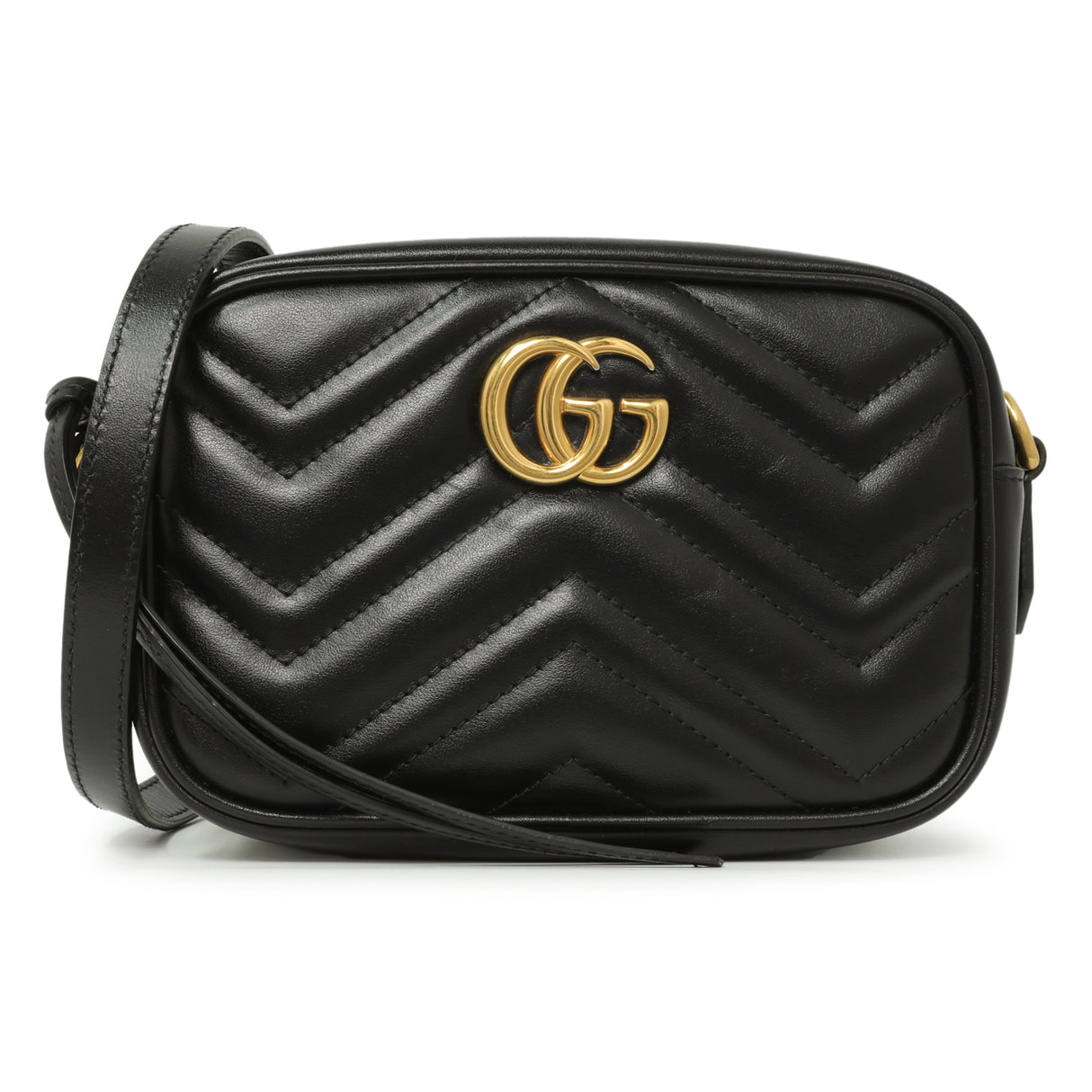 Gucci Black Calfskin Matelasse Mini GG Marmont Chain Shoulder Bag Handbags Gucci