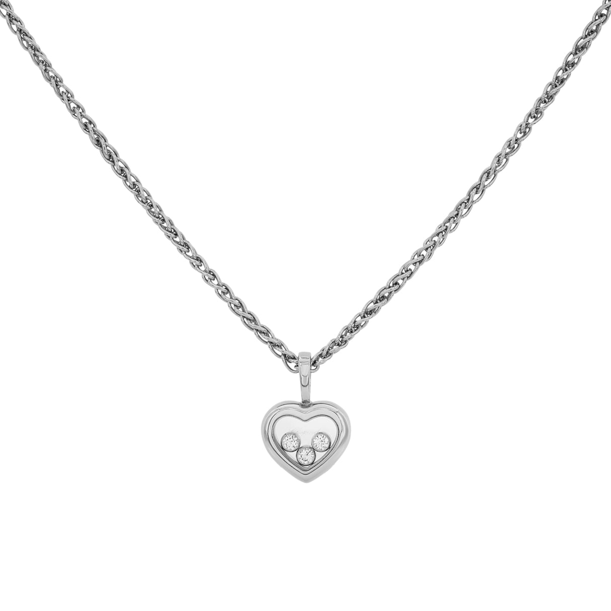 Chopard 18K White Gold Happy Diamonds Icons Pendant Necklace Designer Jewellery Chopard