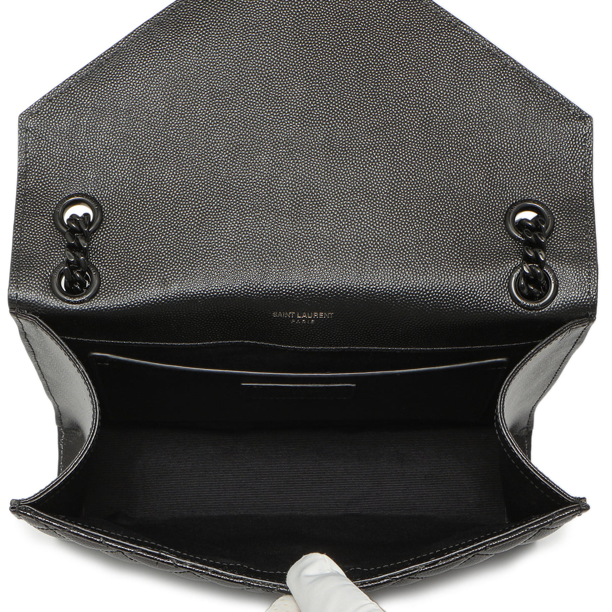 Saint Laurent Black Grain De Poudre Textured Mixed Matelasse Medium Triquilt Monogram Envelope Satchel Handbags Saint Laurent