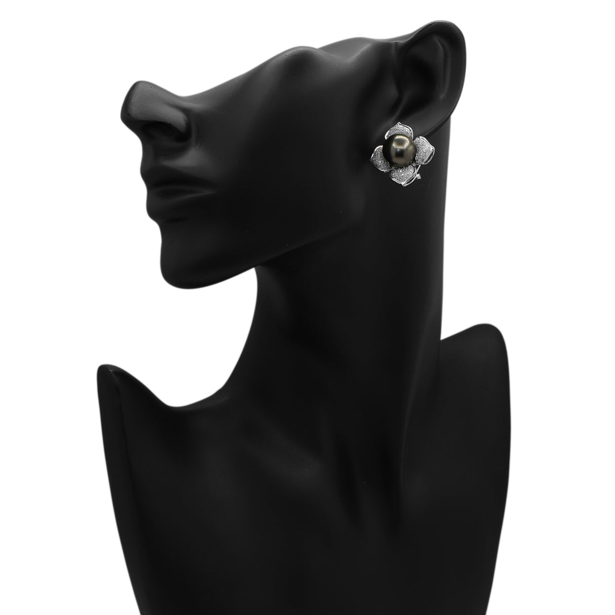 18K White Gold 12.0mm Tahitian Pearl & Diamond Earrings Fine Jewellery Modaselle