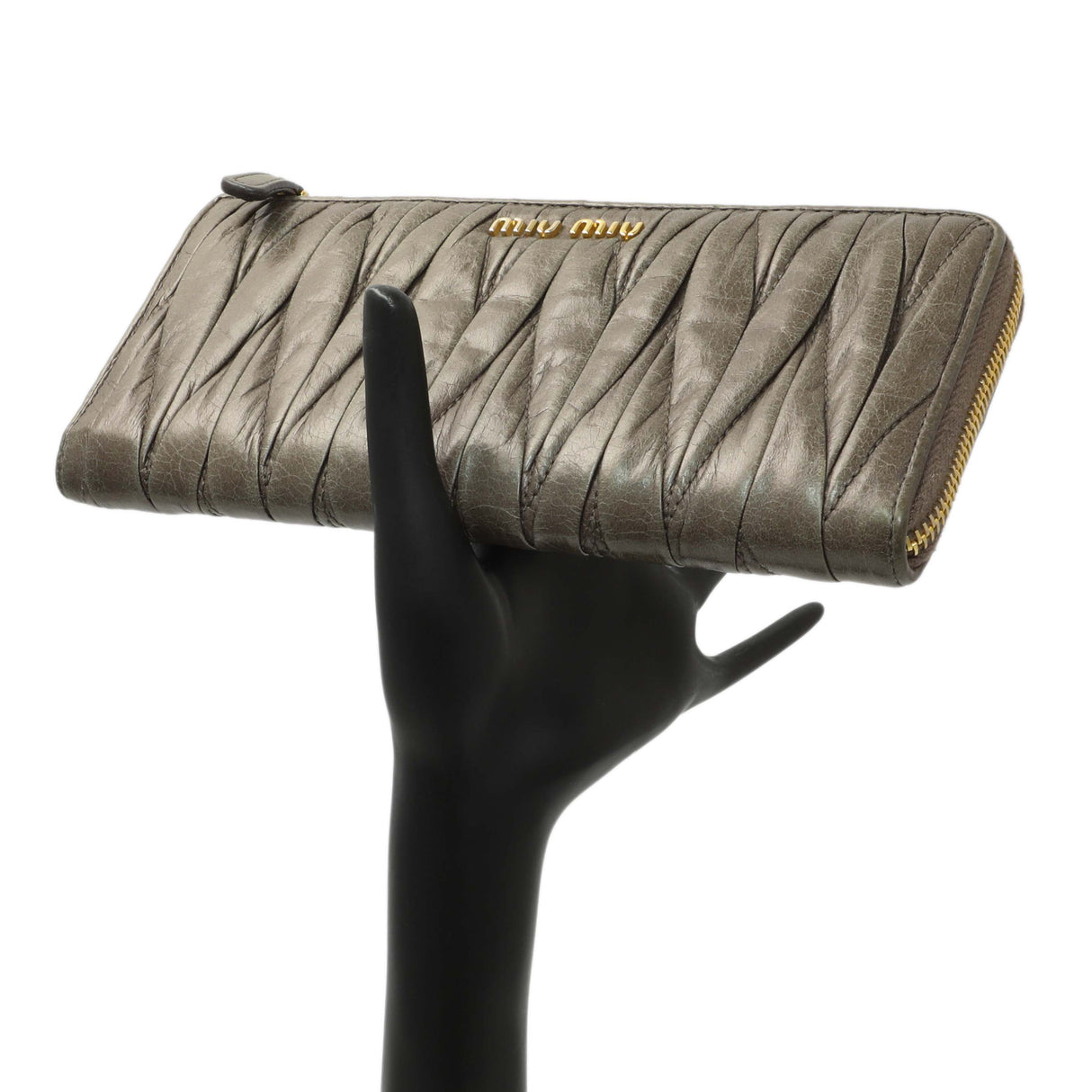 Miu Miu Grey Nappa Matelasse Zip Wallet Accessories Miu Miu