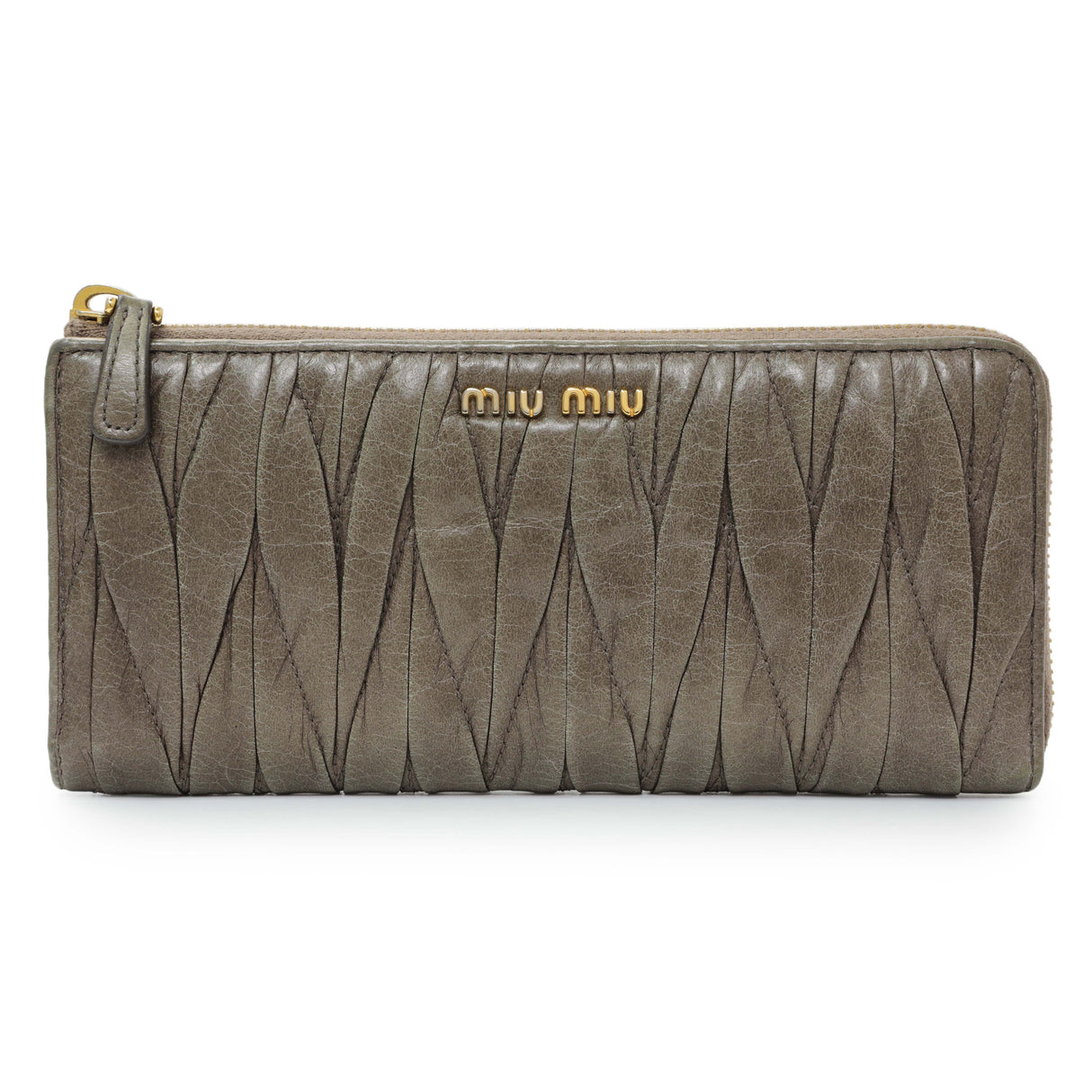Miu Miu Grey Nappa Matelasse Zip Wallet Accessories Miu Miu