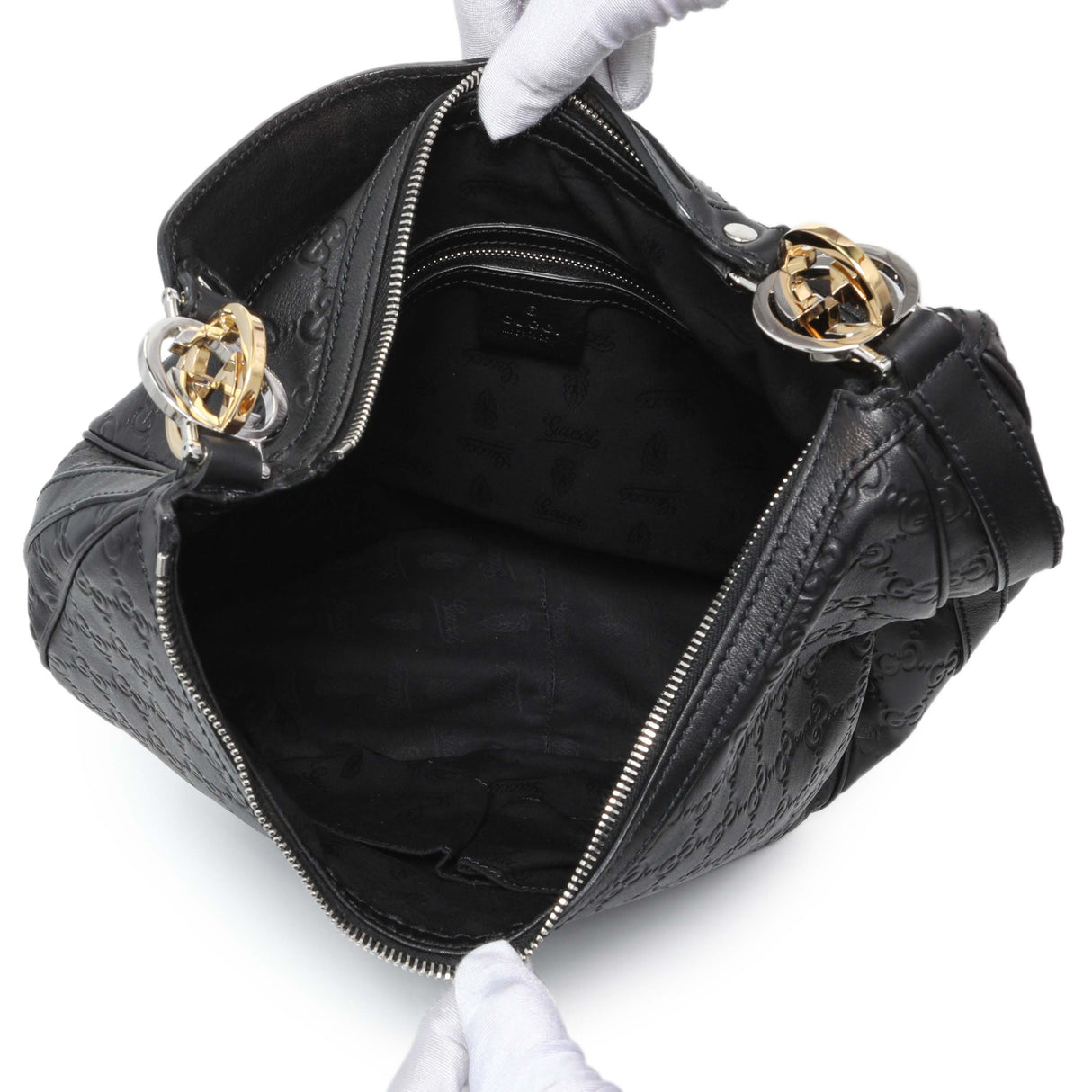 Gucci Black Guccissima Twins Hobo Medium