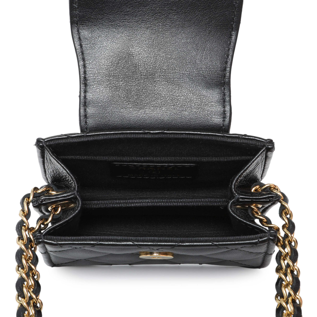 Chanel Black Lambskin Quilted Mini Acccordion Clutch With Chain