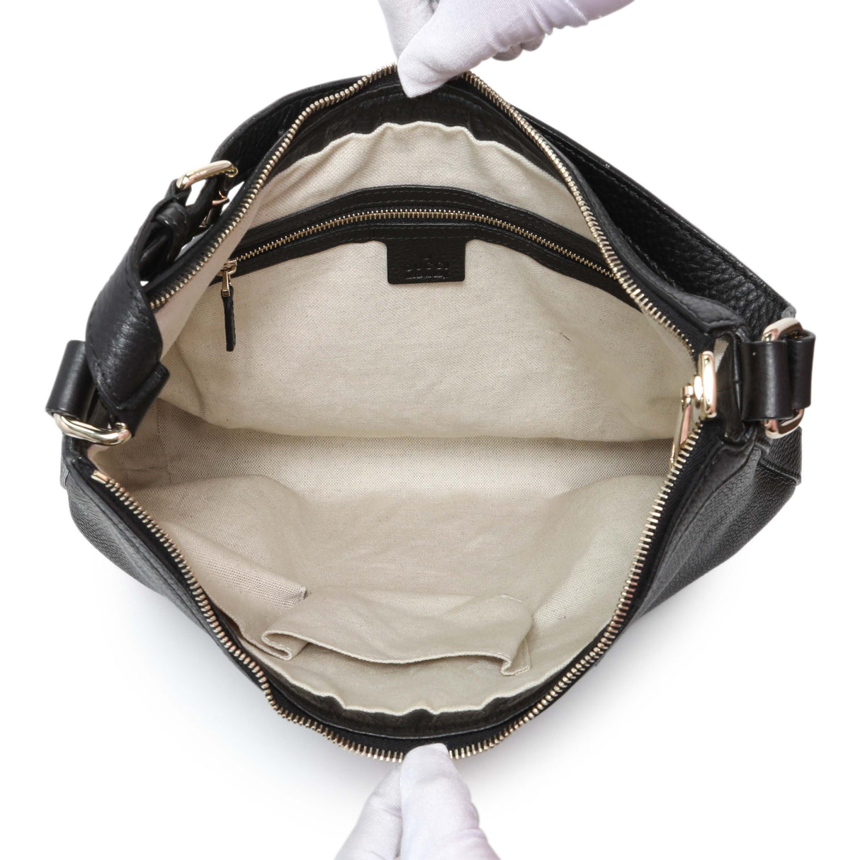 Gucci Black Grained Calfskin Medium Web Hobo