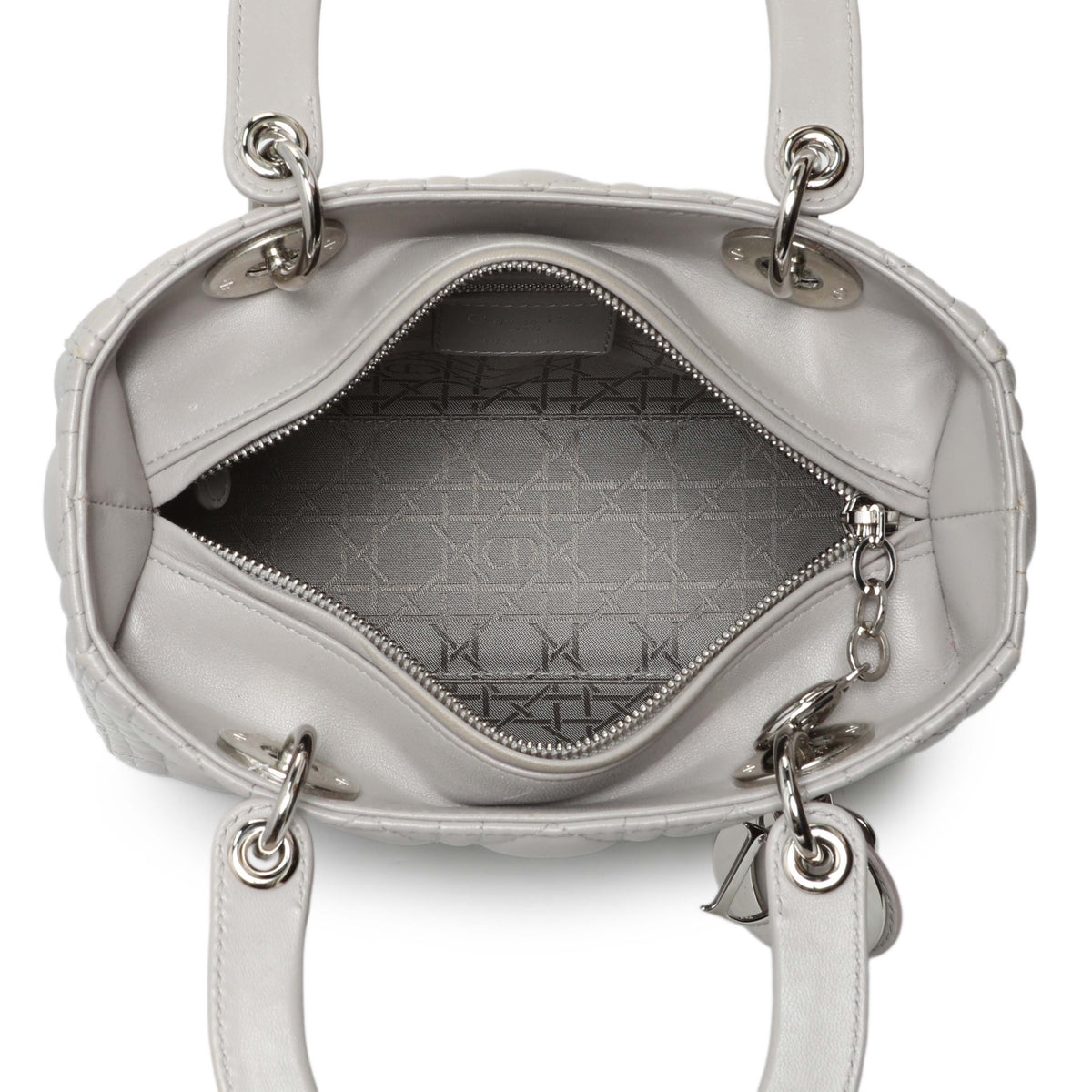 Christian Dior Grey Lambskin Cannage Medium Lady Dior Handbags Christian Dior