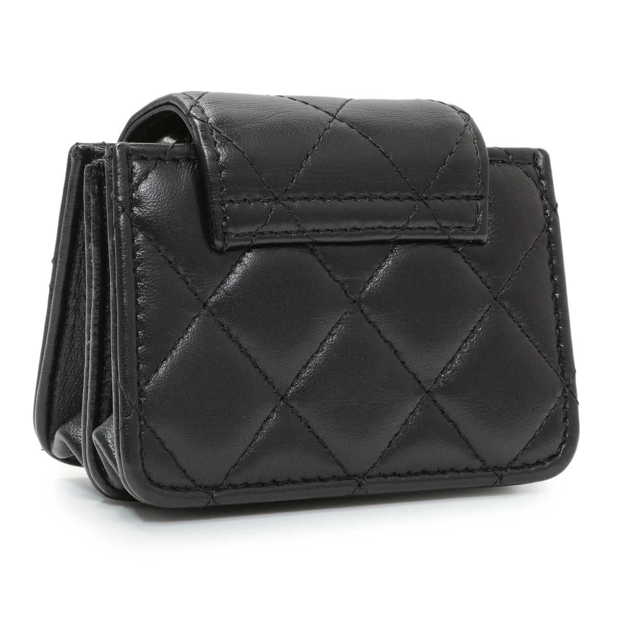 Chanel Black Lambskin Quilted Mini Acccordion Clutch With Chain