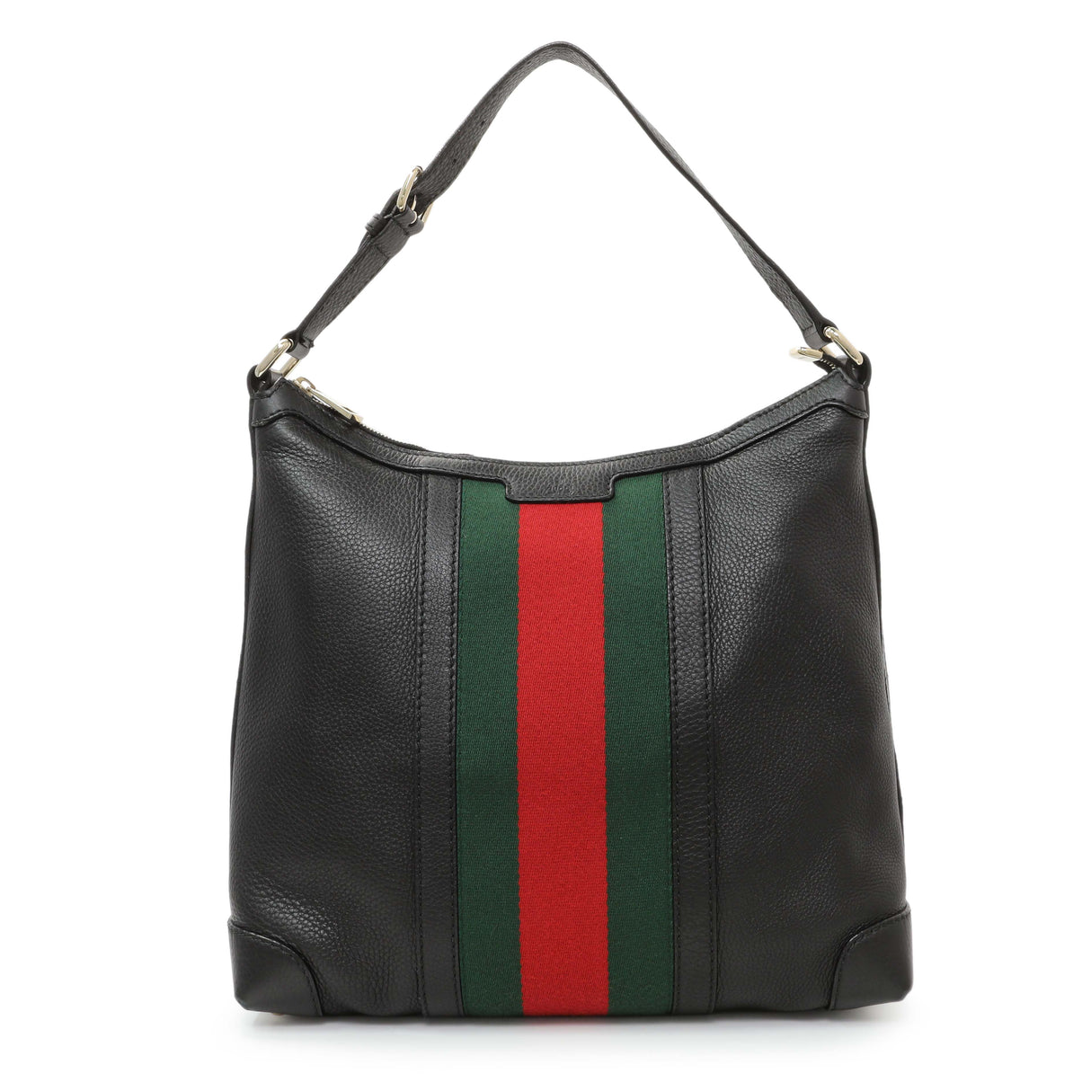 Gucci Black Grained Calfskin Medium Web Hobo