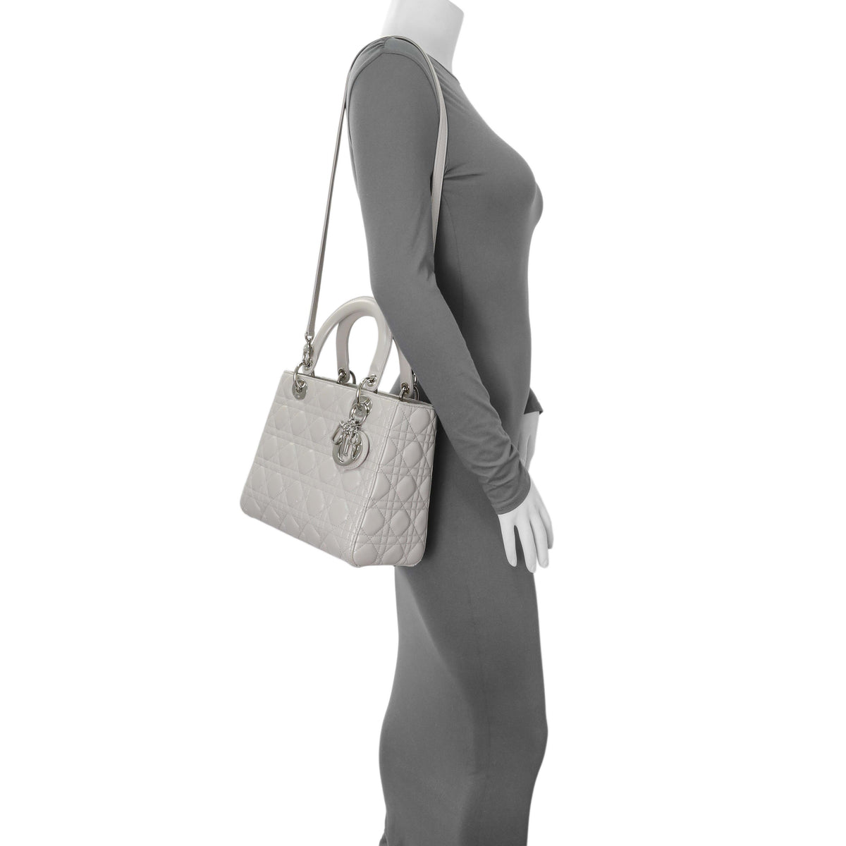 Christian Dior Grey Lambskin Cannage Medium Lady Dior Handbags Christian Dior
