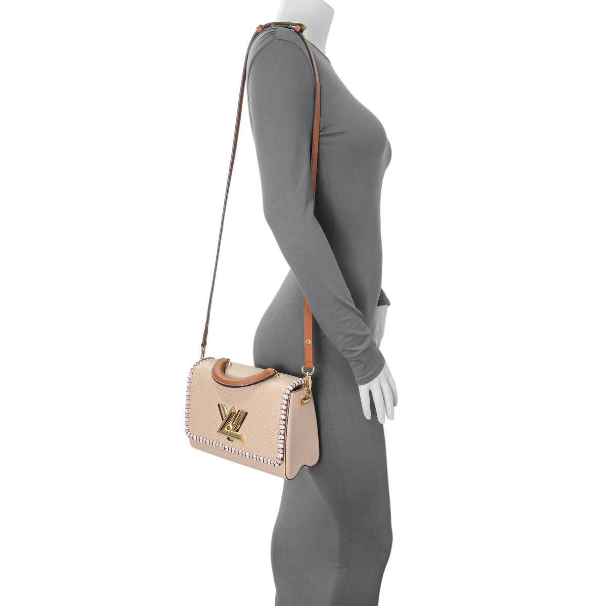 Louis Vuitton Beige Brown Epi Leather Braided Twist MM Top Handle Bag Handbags Louis Vuitton