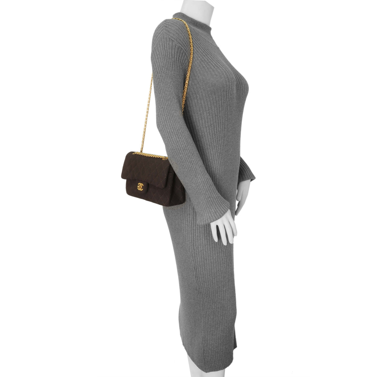 Chanel Brown Quilted Jersey Small Double Flap Handbags Chanel