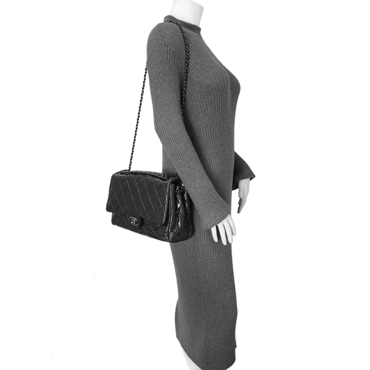 Chanel Black Quilted Glazed Calfskin Large Coco Soft Flap Handbags Chanel