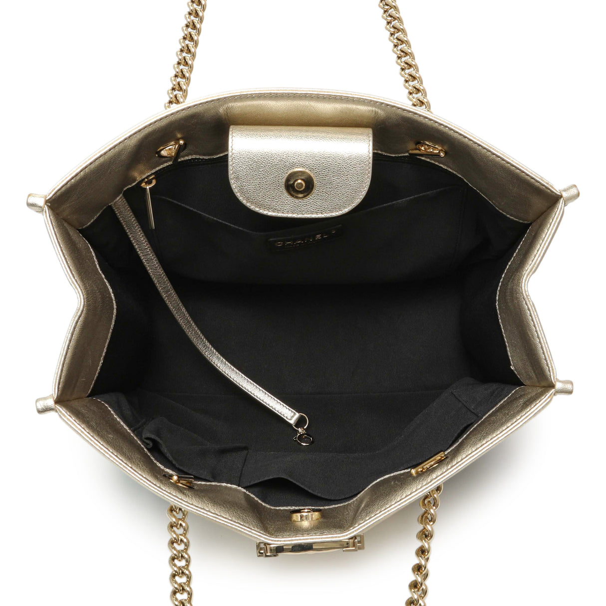 Chanel Metallic Gold Black Goatskin Boy Shopping Tote Handbags Chanel