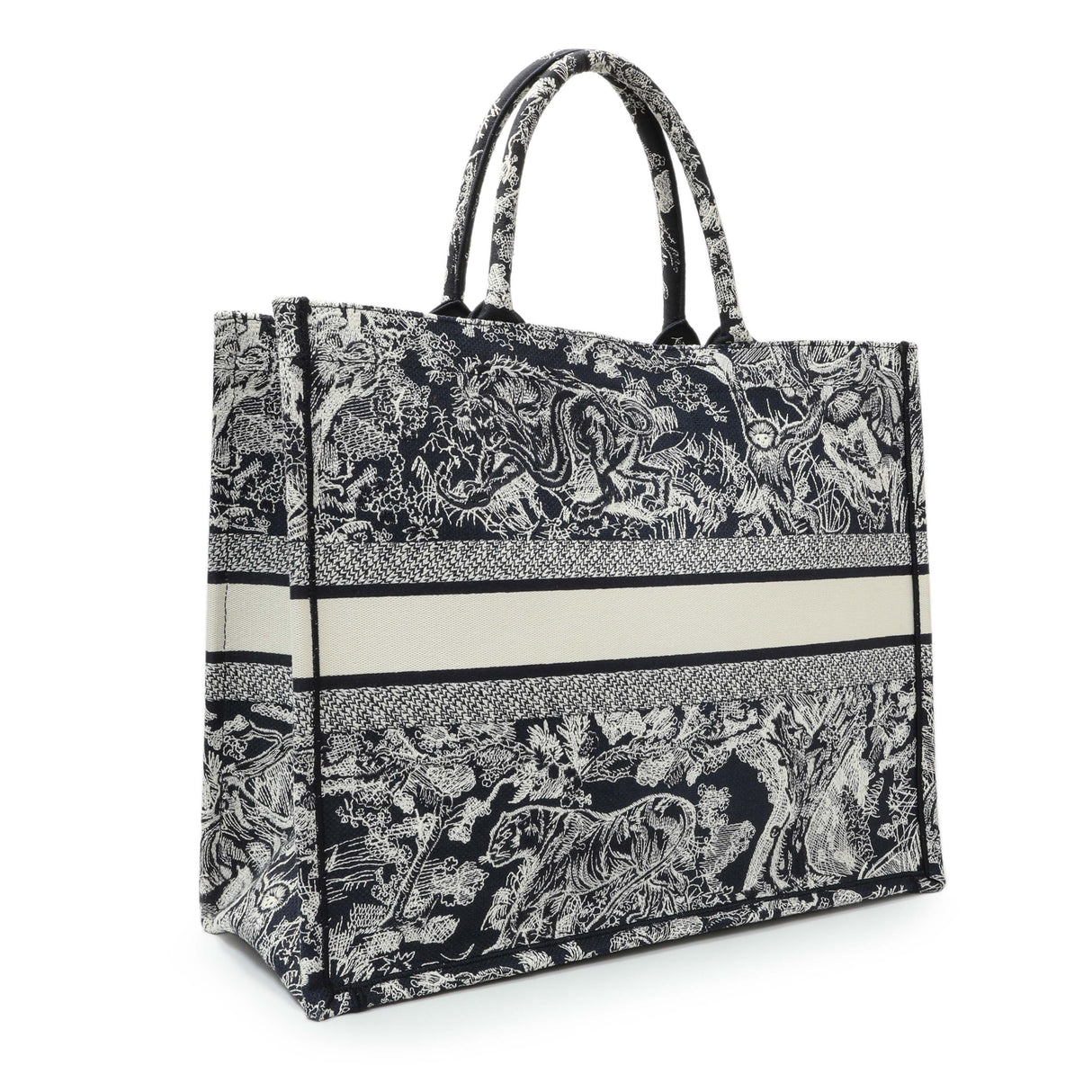 Christian Dior Canvas Embroidered Dioriviera Reverse Striped Toile De Jouy Large Book Tote Handbags Christian Dior