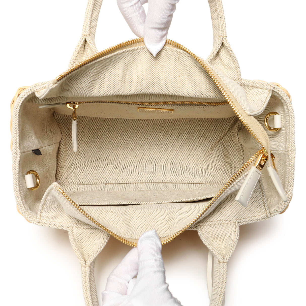 Prada Beige Wicker Linen Medium Tote Handbags Prada