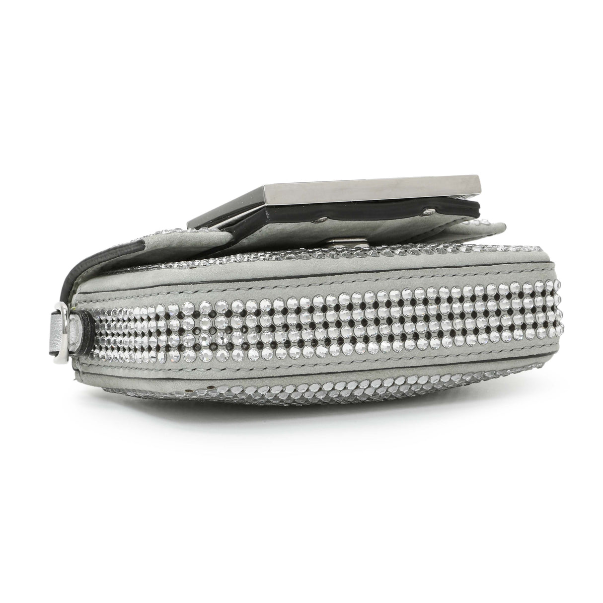 Fendi Grey Nubuck Crystal Nano Baguette Charm Handbags Fendi