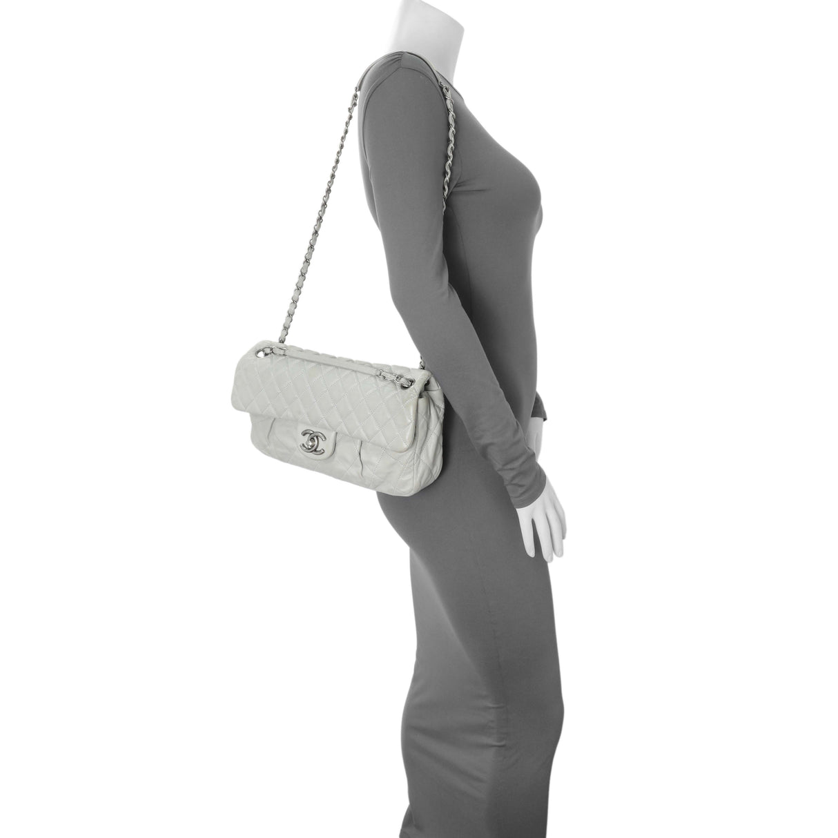 Chanel Grey Quilted Iridescent Calfskin Leather Chic Quilt Flap Bag Handbags Chanel