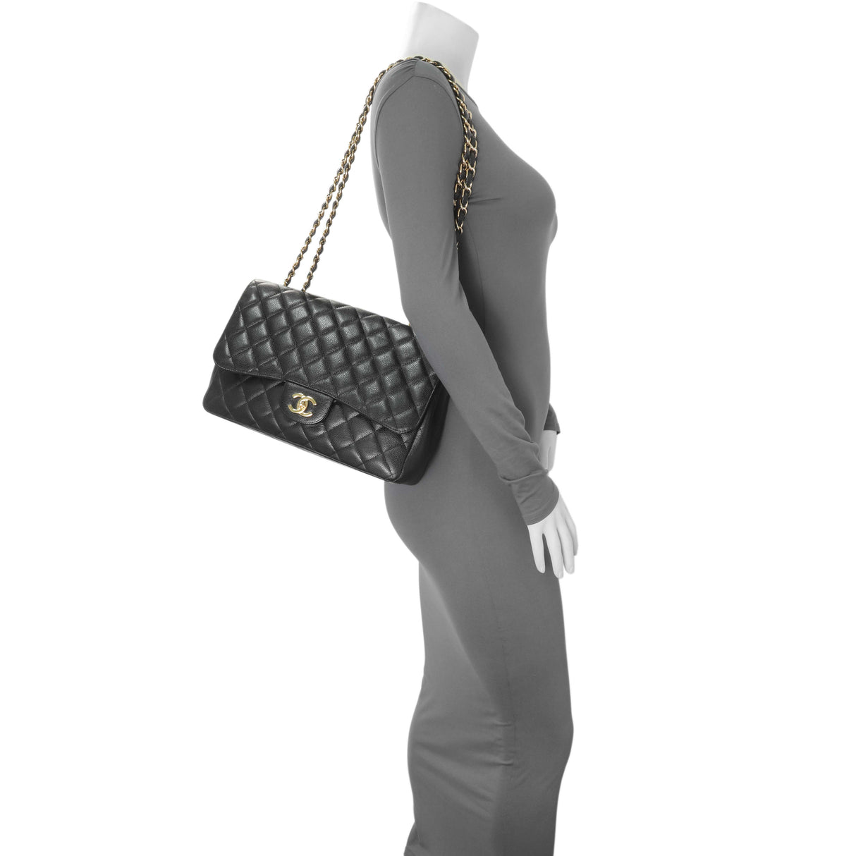 Chanel Black Quilted Caviar Jumbo Single Flap Handbags Chanel