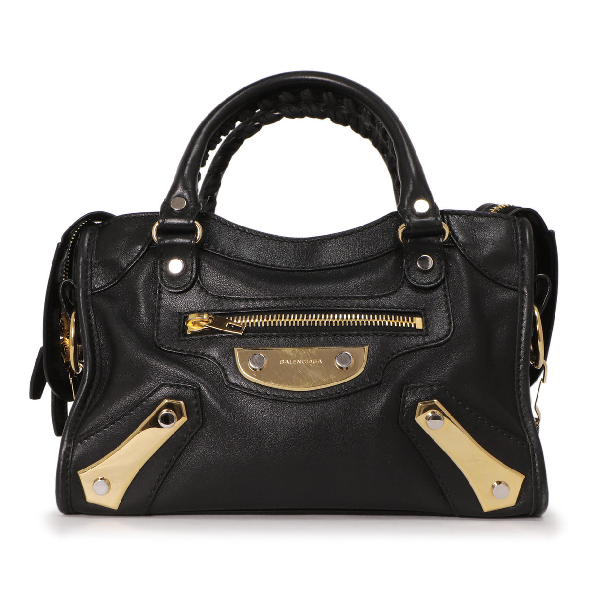 Balenciaga Black Calfskin Metal Plate Mini City Handbags Balenciaga