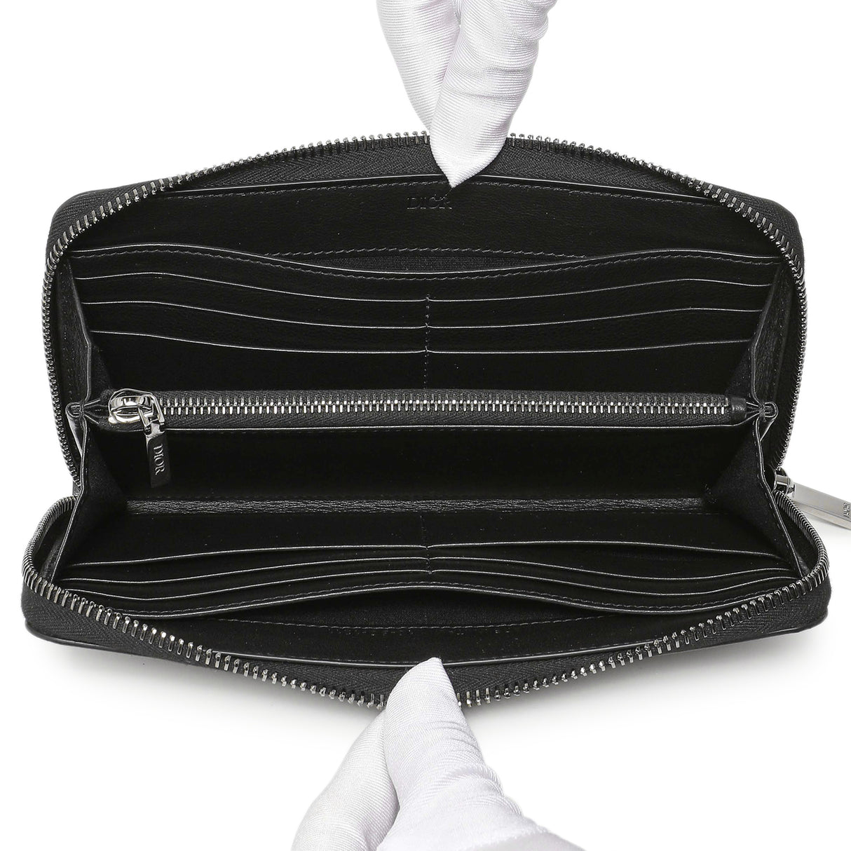 Christian Dior Black CD Diamond Canvas Zipped Long Wallet Accessories Christian Dior