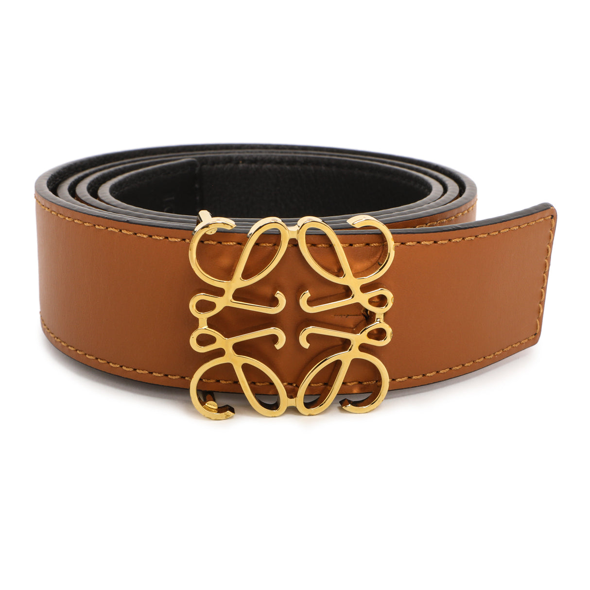 Loewe Tan Black Calfskin Anagram Reversible Belt Loewe