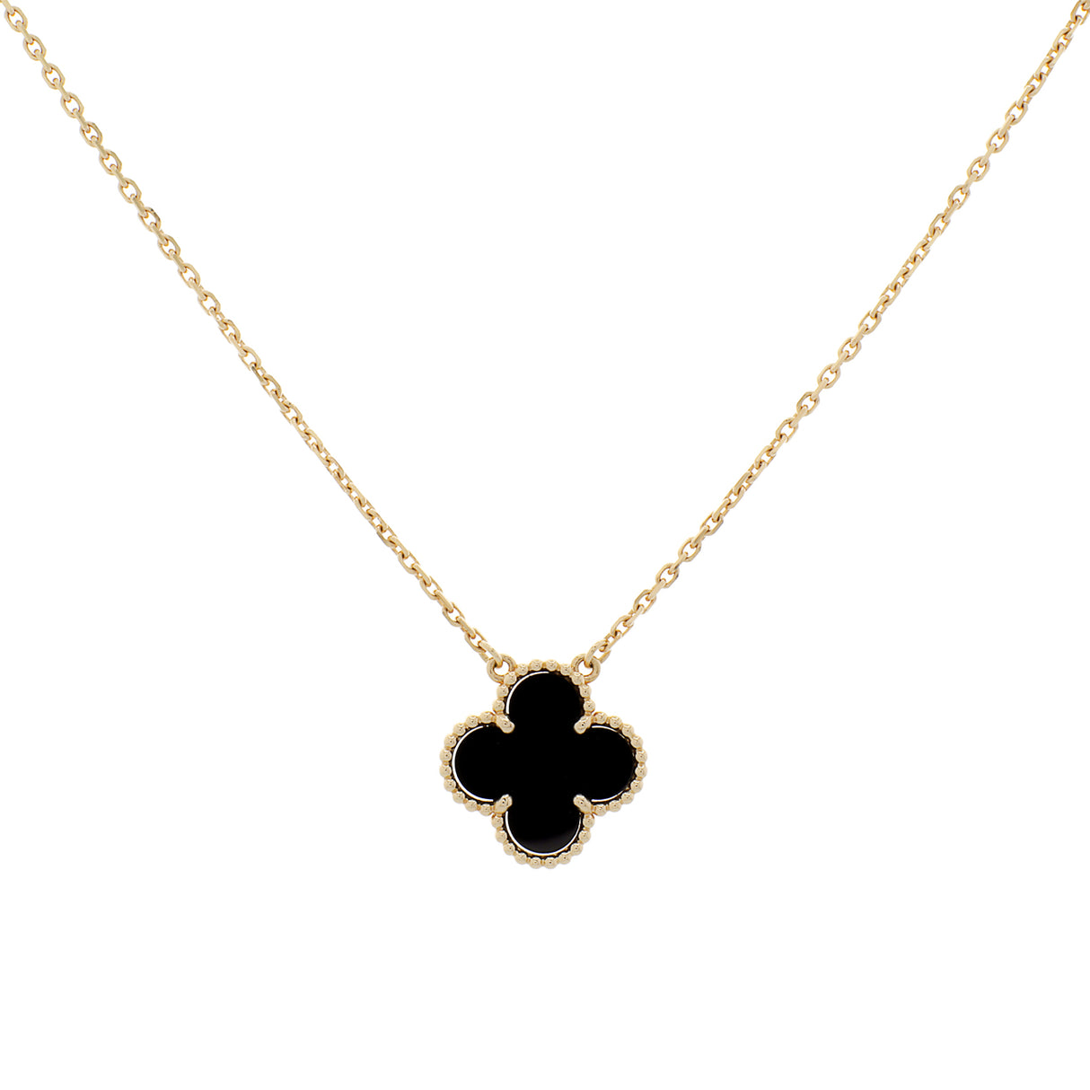 Van Cleef & Arpels 18K Yellow Gold & Onyx Vintage Alhambra Pendant Designer Jewellery Van Cleef and Arpels