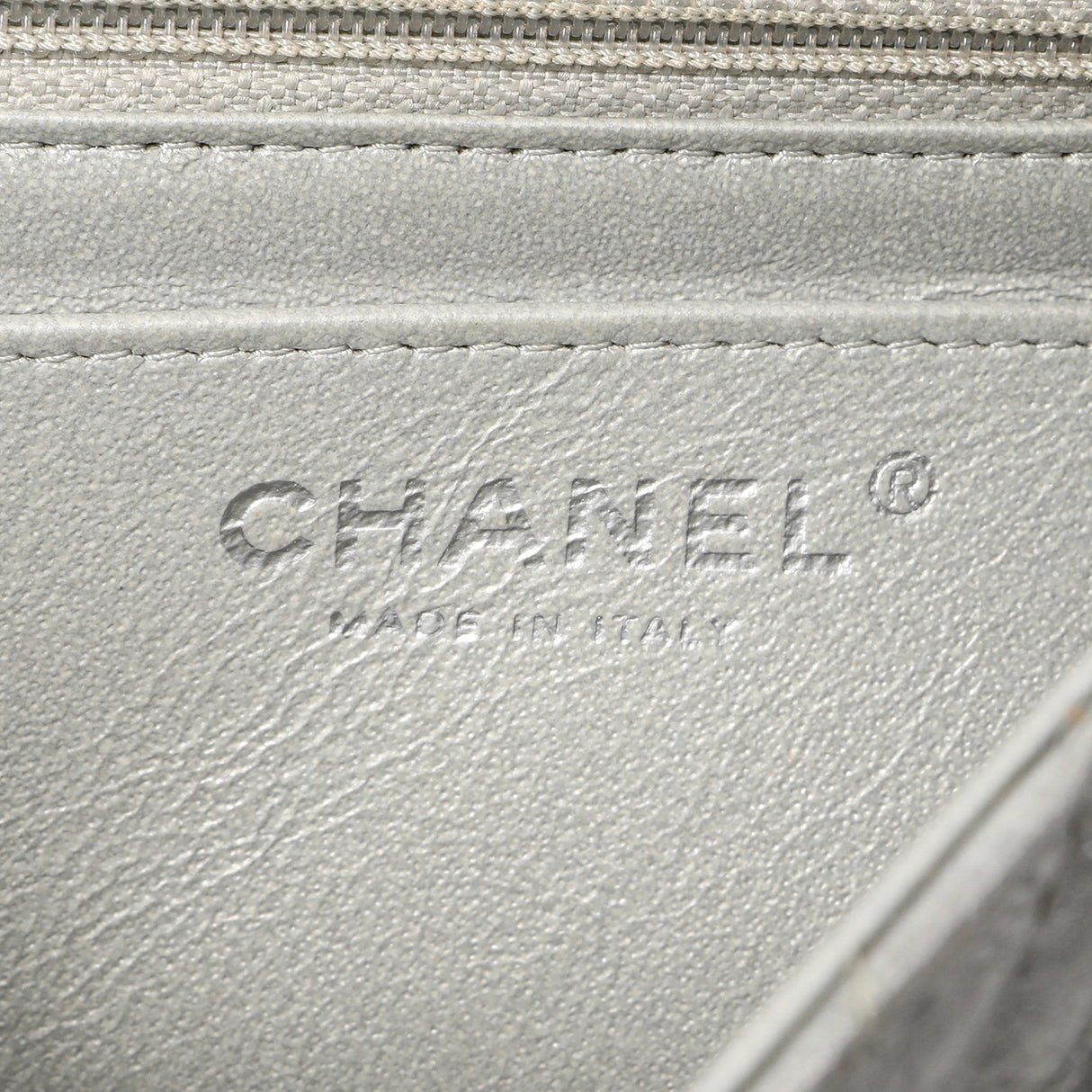 Chanel Silver Metallic Patent Crumpled Calfskin Chevron Quilted Mini Square Flap Handbags Chanel