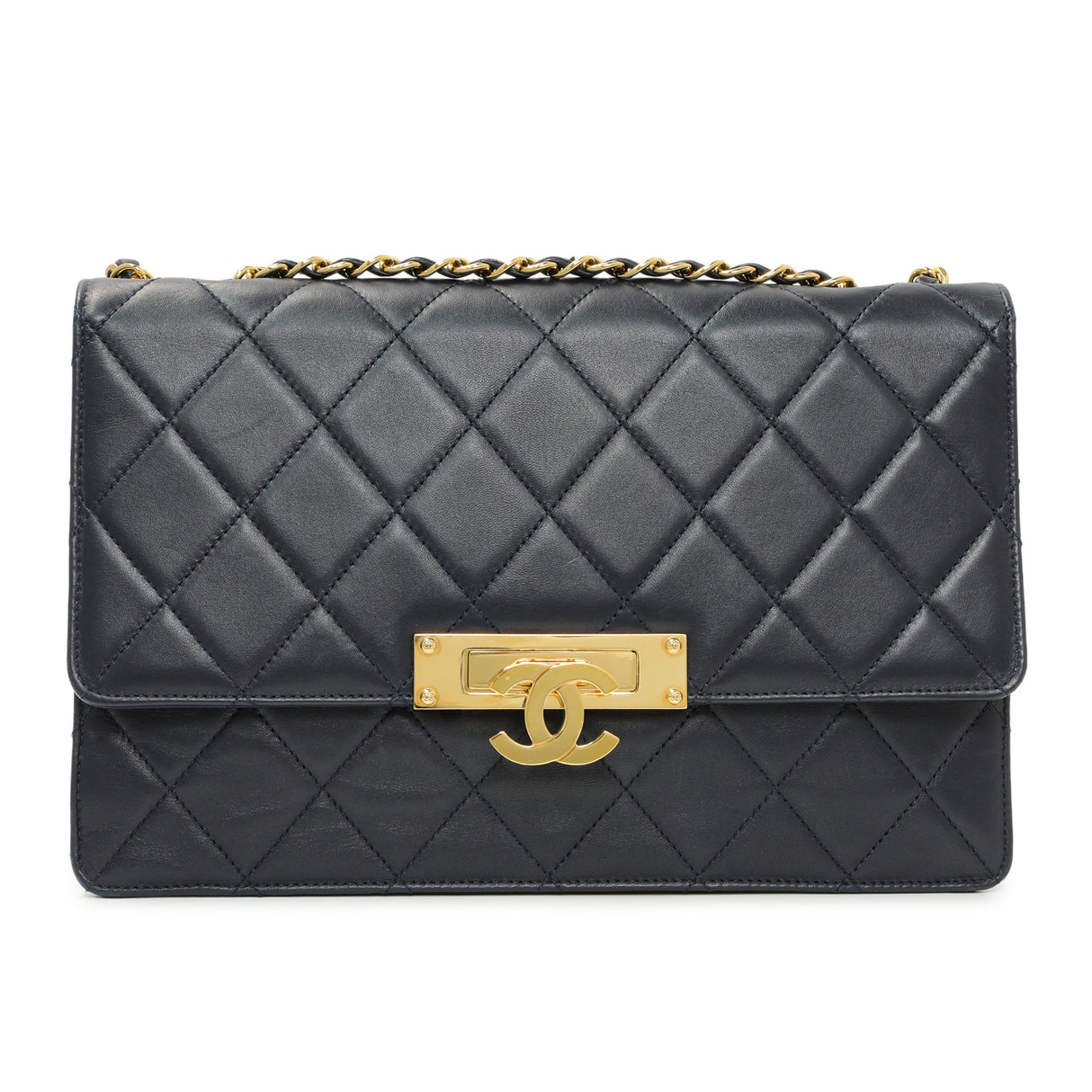 Chanel Navy Quilted Lambskin Large Golden Class Flap Handbags Chanel