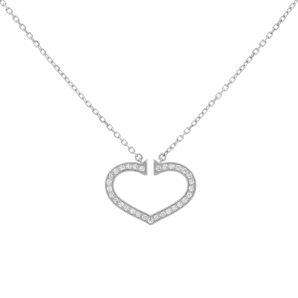 Cartier 18K White Gold Diamond Large Hearts and Symbols Pendant Necklace Designer Jewellery Cartier