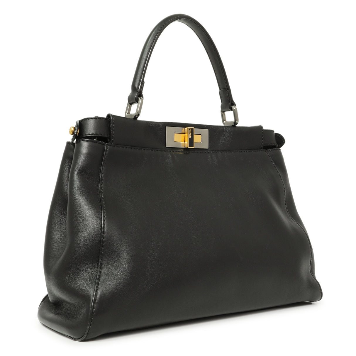 Fendi Black Vitello Seta Medium Peekaboo Iconic Satchel Handbags Fendi