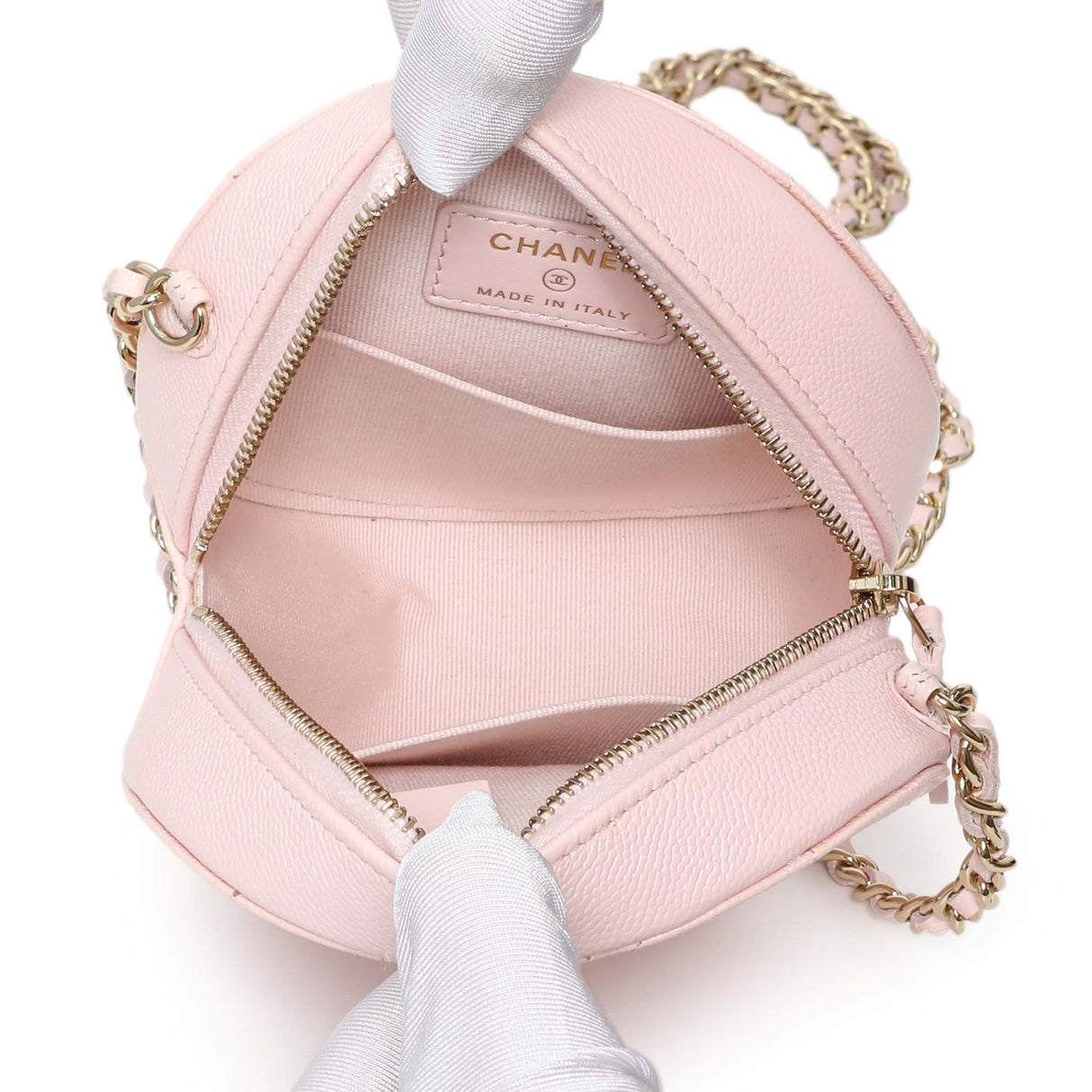 Chanel Pink Quilted Caviar Round Clutch with Chain Handbags Chanel