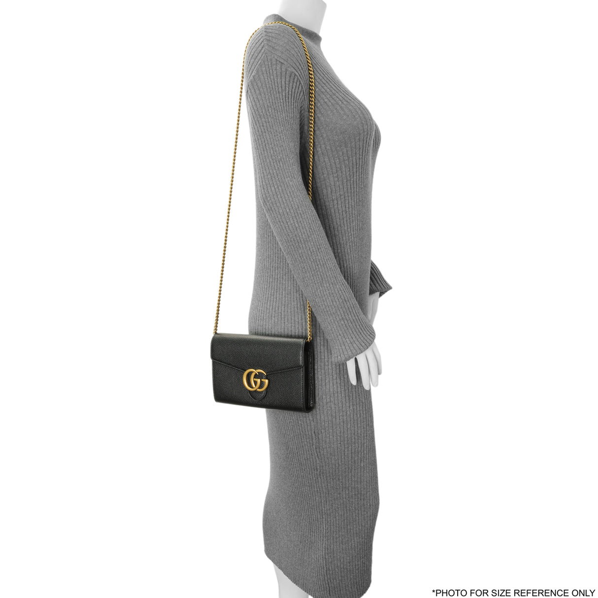 Gucci Black Calfskin GG Marmont Chain Wallet Handbags Gucci