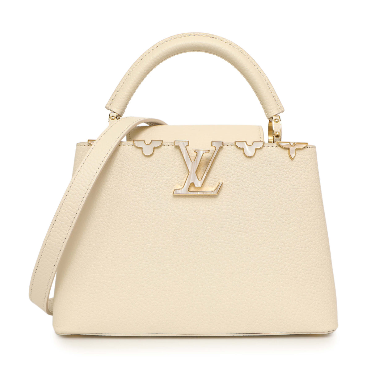 Louis Vuitton Creme Nacre Taurillon Flower Crown Capucines BB Handbags Louis Vuitton