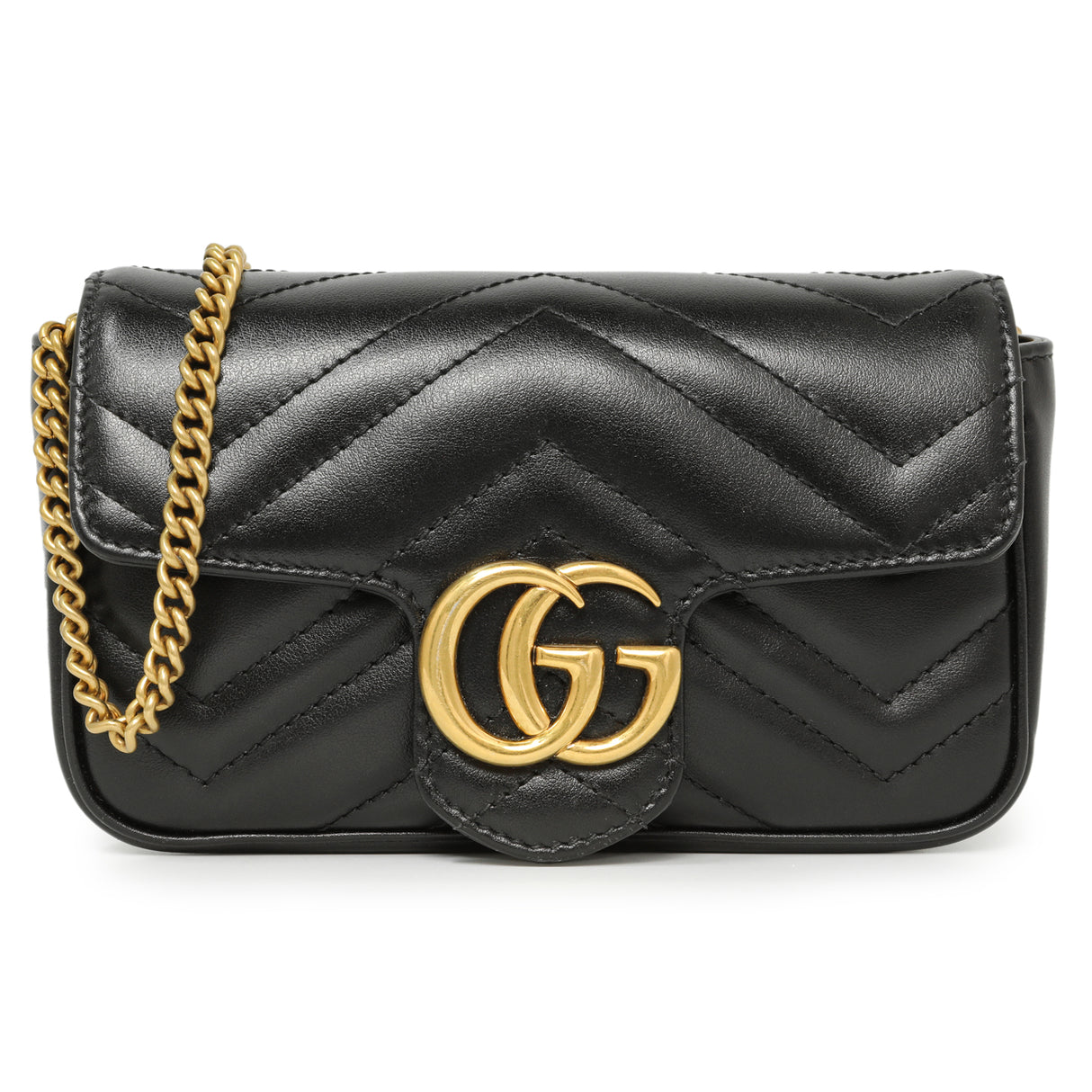 Gucci Black Calfskin Matelasse Super Mini GG Marmont Handbags Gucci