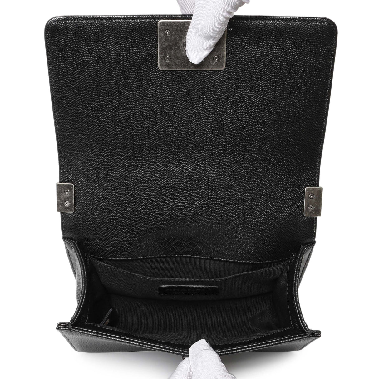 Chanel Black Chevron Quilted Caviar Small Boy Flap Handbags Chanel