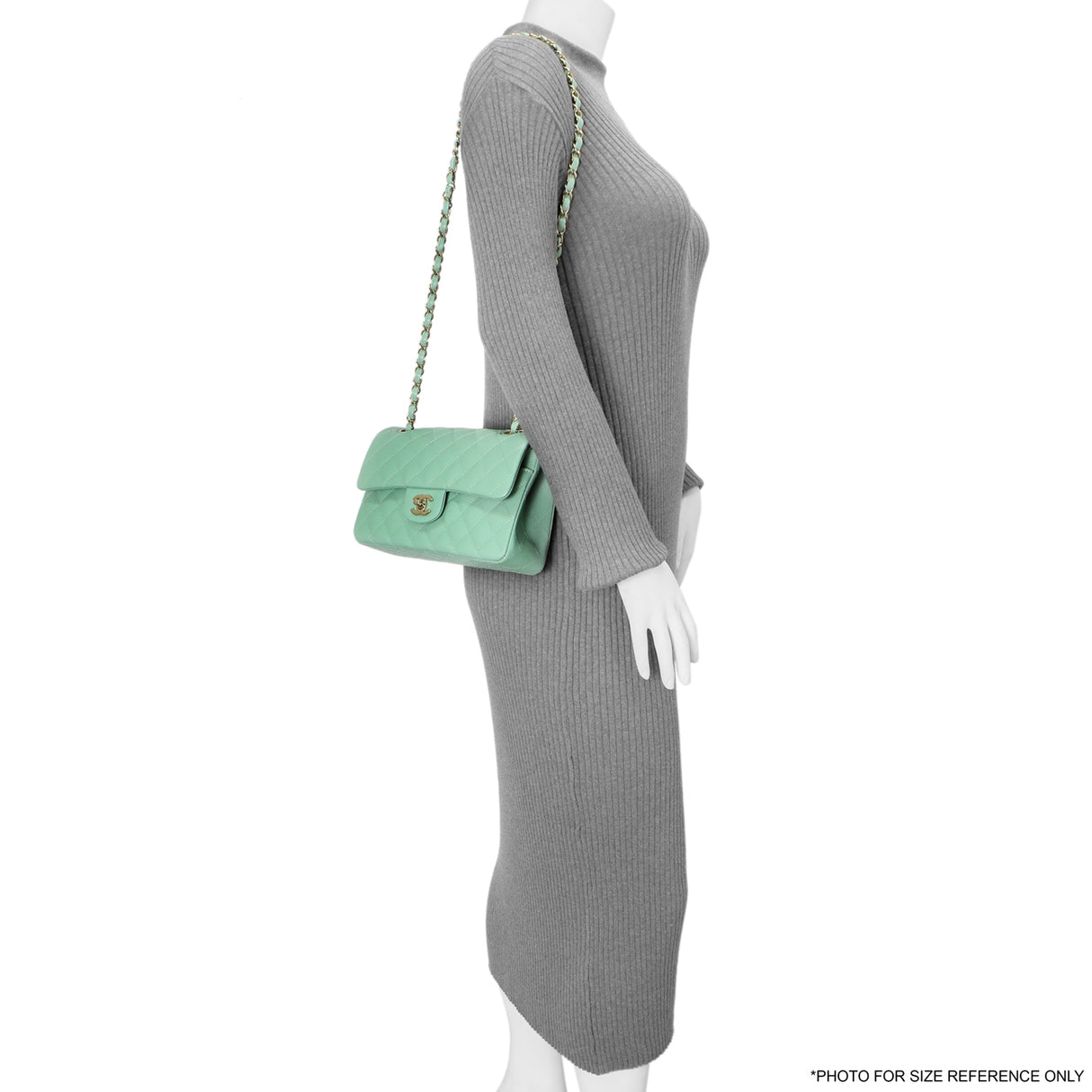 Chanel Green Quilted Caviar Small Classic Double Flap Handbags Chanel