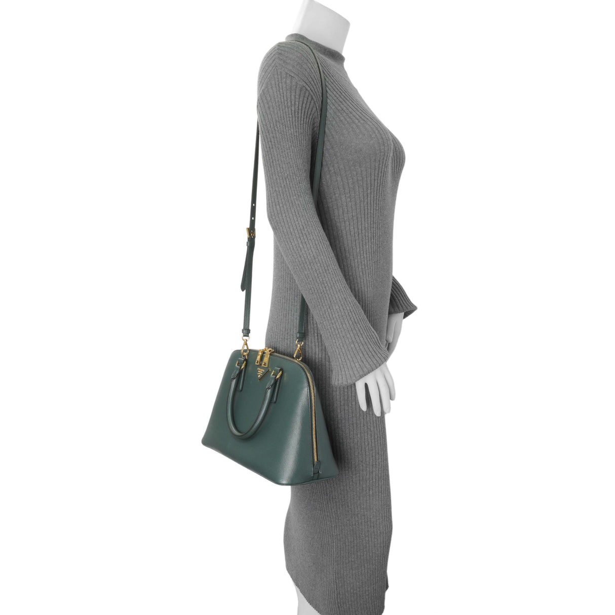 Prada Green Saffiano Medium Promenade Tote Handbags Prada
