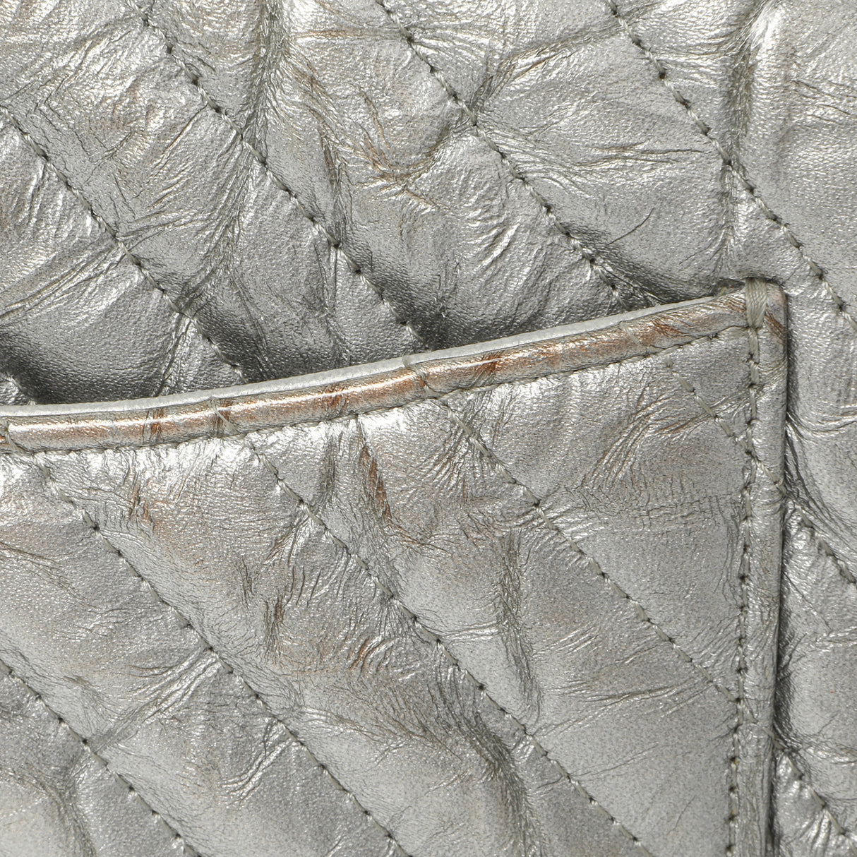 Chanel Silver Metallic Patent Crumpled Calfskin Chevron Quilted Mini Square Flap Handbags Chanel