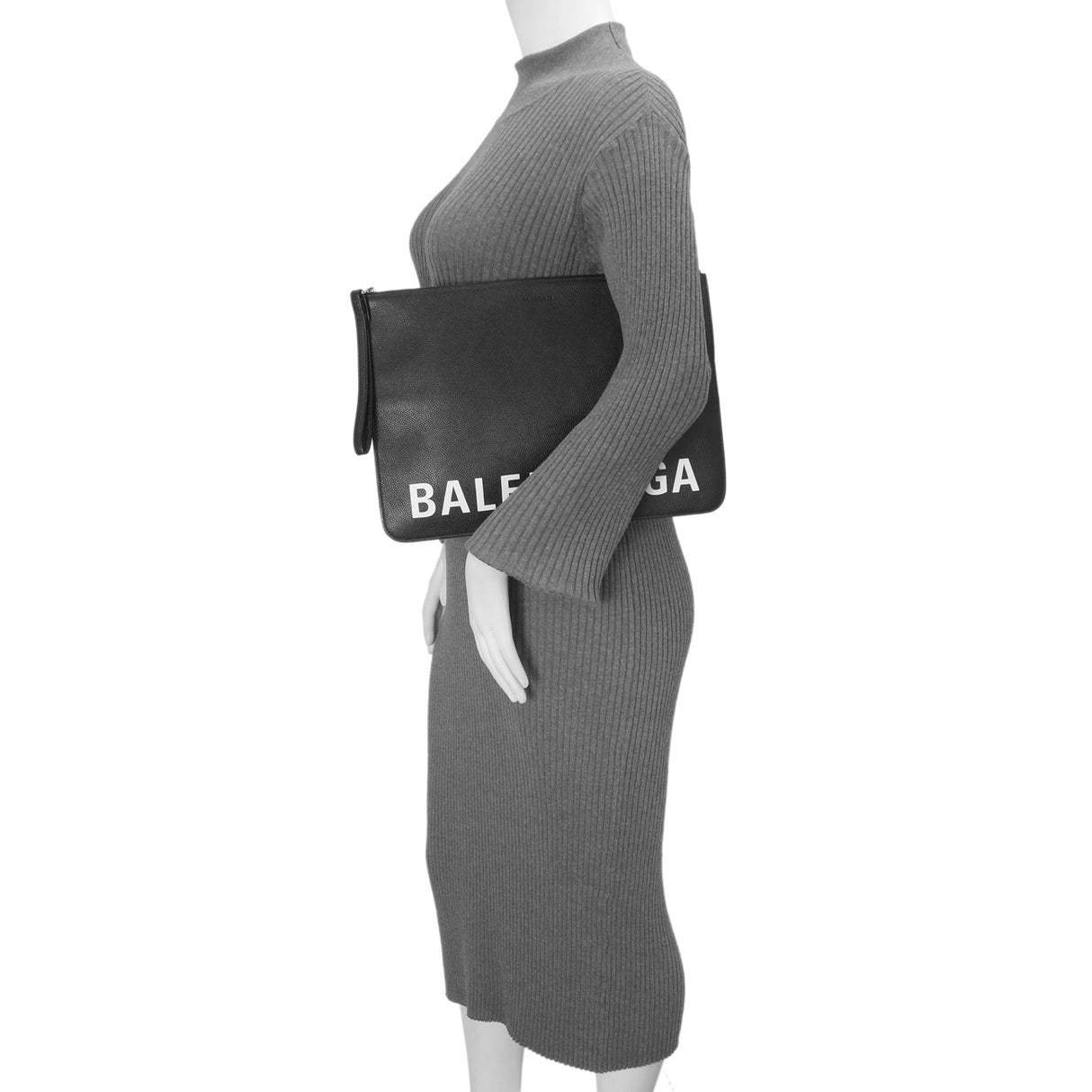 Balenciaga Black Calfskin Logo Large Zip Pouch Handbags Balenciaga