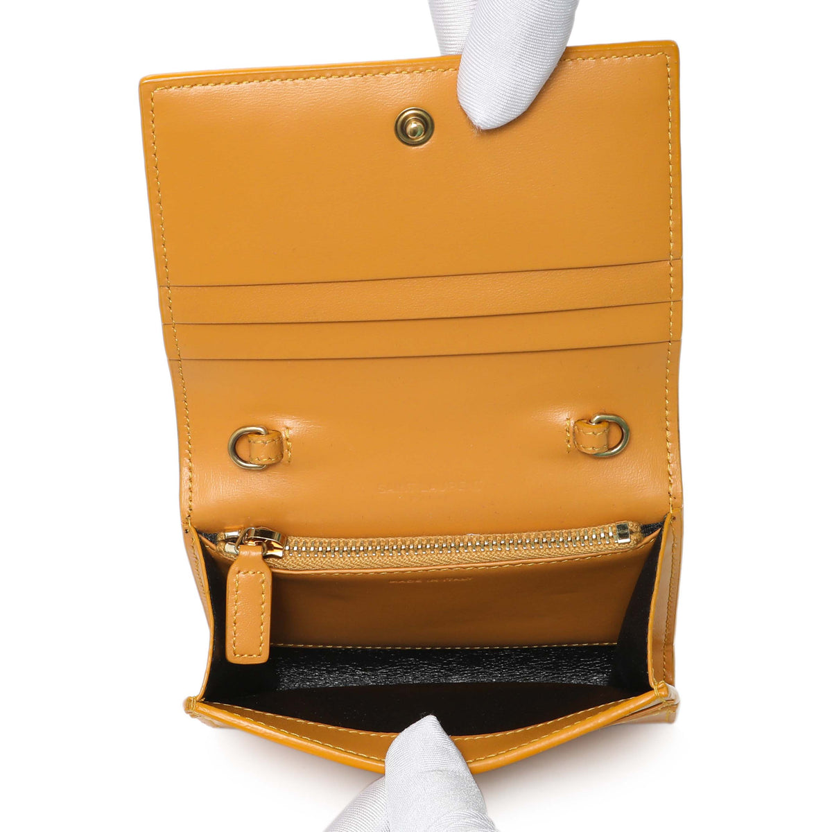 Saint Laurent Orange Calfskin Card Case on Chain Accessories Saint Laurent