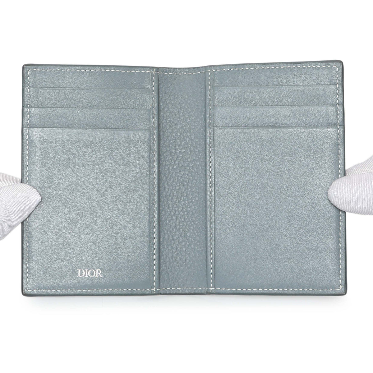 Christian Dior Grey Grained Calfskin Icon Bifold Card Holder Accessories Christian Dior
