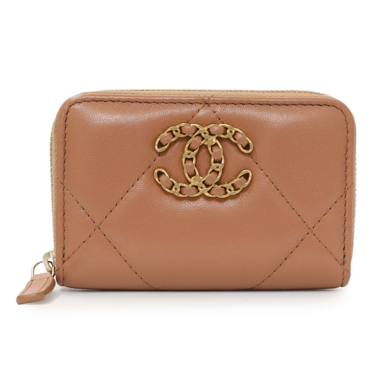 Chanel Brown Quilted Lambskin 19 Zip Around Coin Purse Accessories Chanel