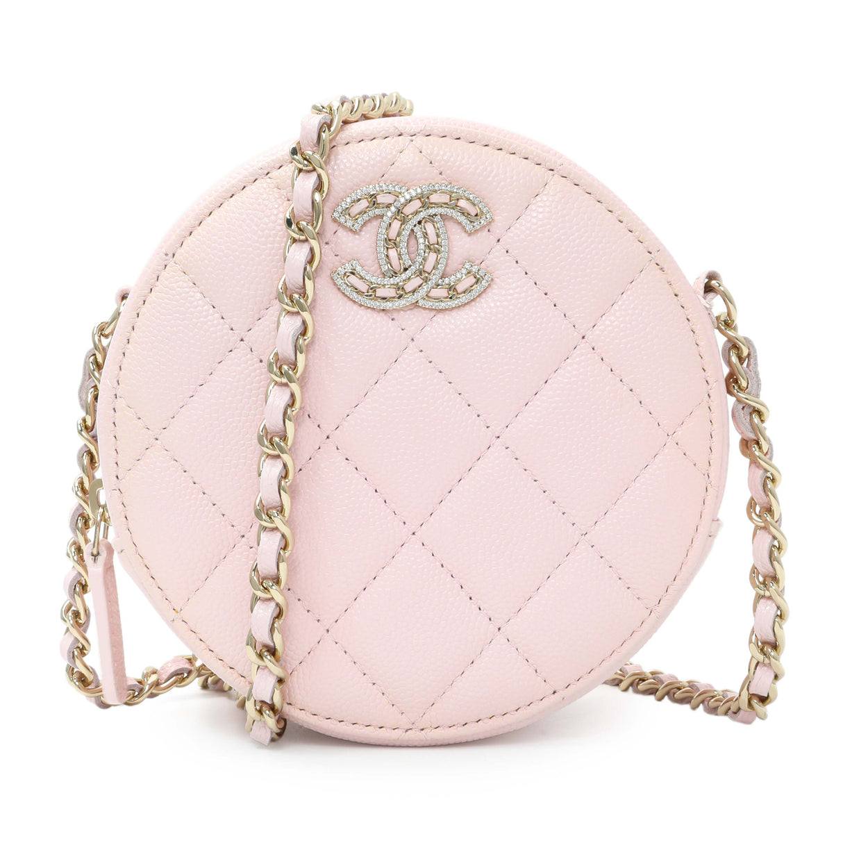 Chanel Pink Quilted Caviar Round Clutch with Chain Handbags Chanel