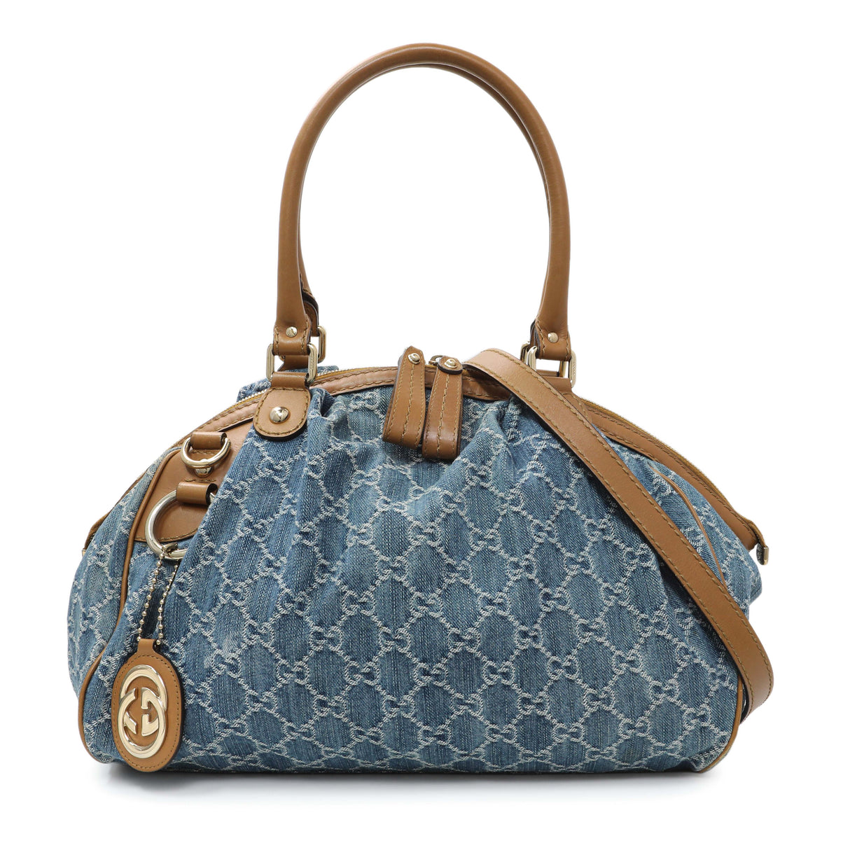 Gucci Denim Monogram Medium Sukey Boston Handbags Gucci